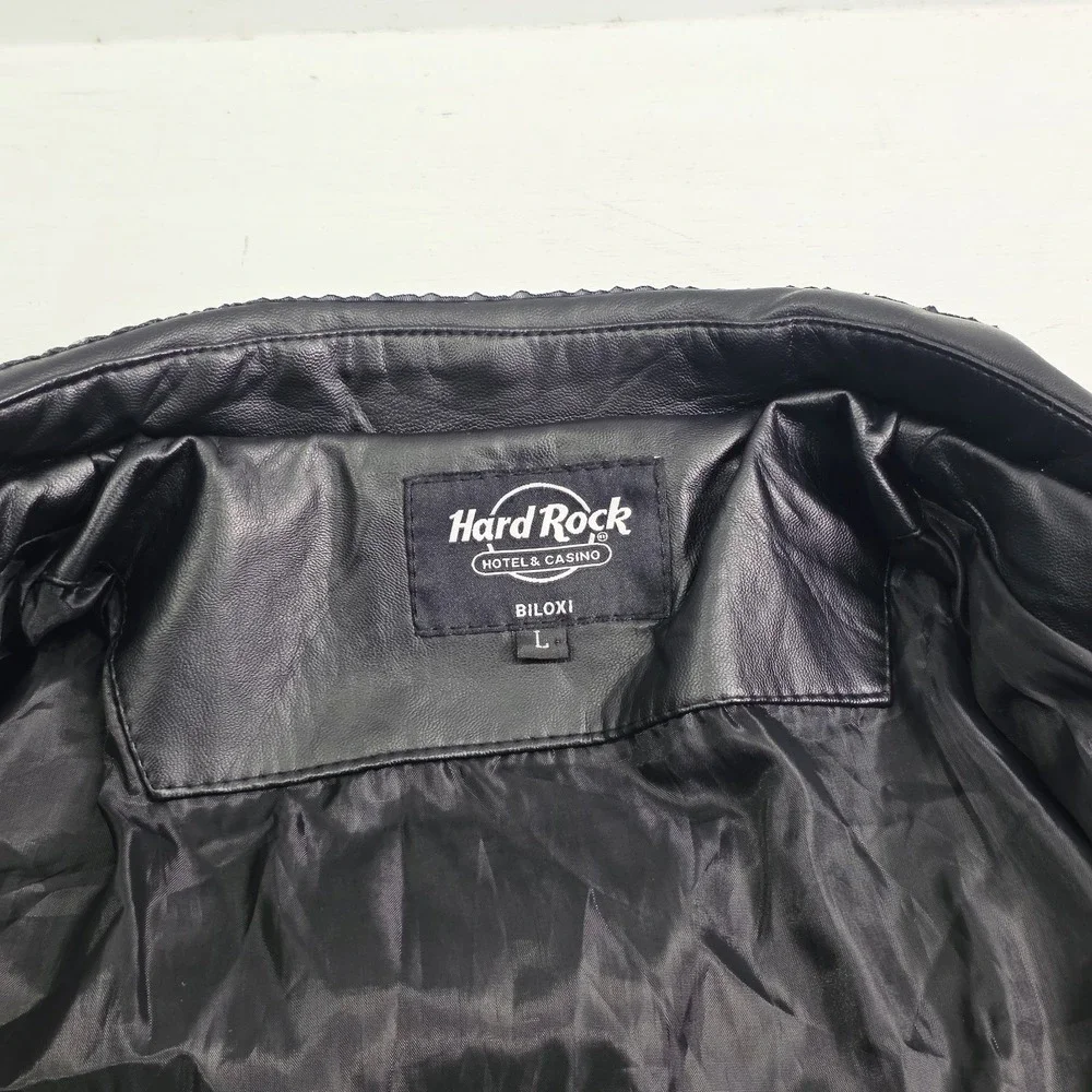 Hard Rock Hotel & Casino Biloxi, MS Black‎ Faux Leather Jacket Rare Men's L EUC